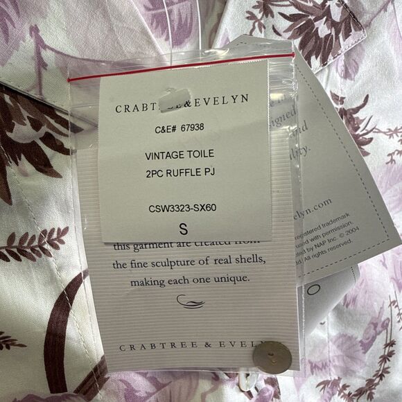 Crabtree & Evelyn Bamboo Vintage Toile Pajama Set S Ruffle Sleepwear NWT - Picture 4 of 16
